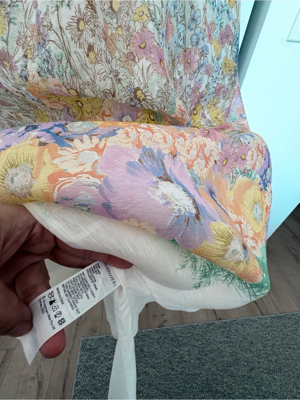 NWOT Zimmermann Ivory Floral Tie-Strap Maxi Dress with Pastel Border AUS4-US12 - Picture 5 of 9